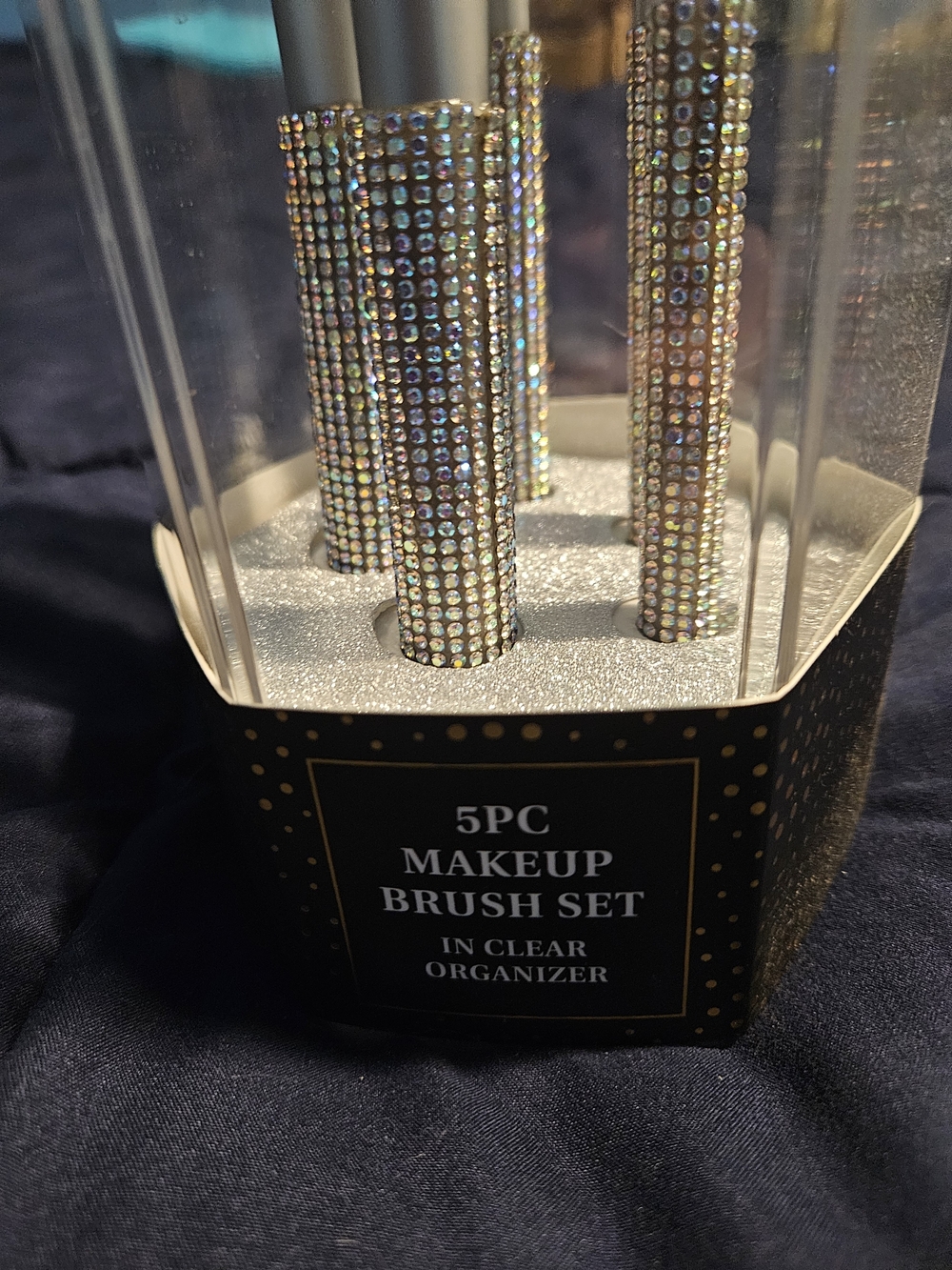 Source Unknown Silver Rhinestone 5-Piece Makeup Brush Set - Picture 2 of 5